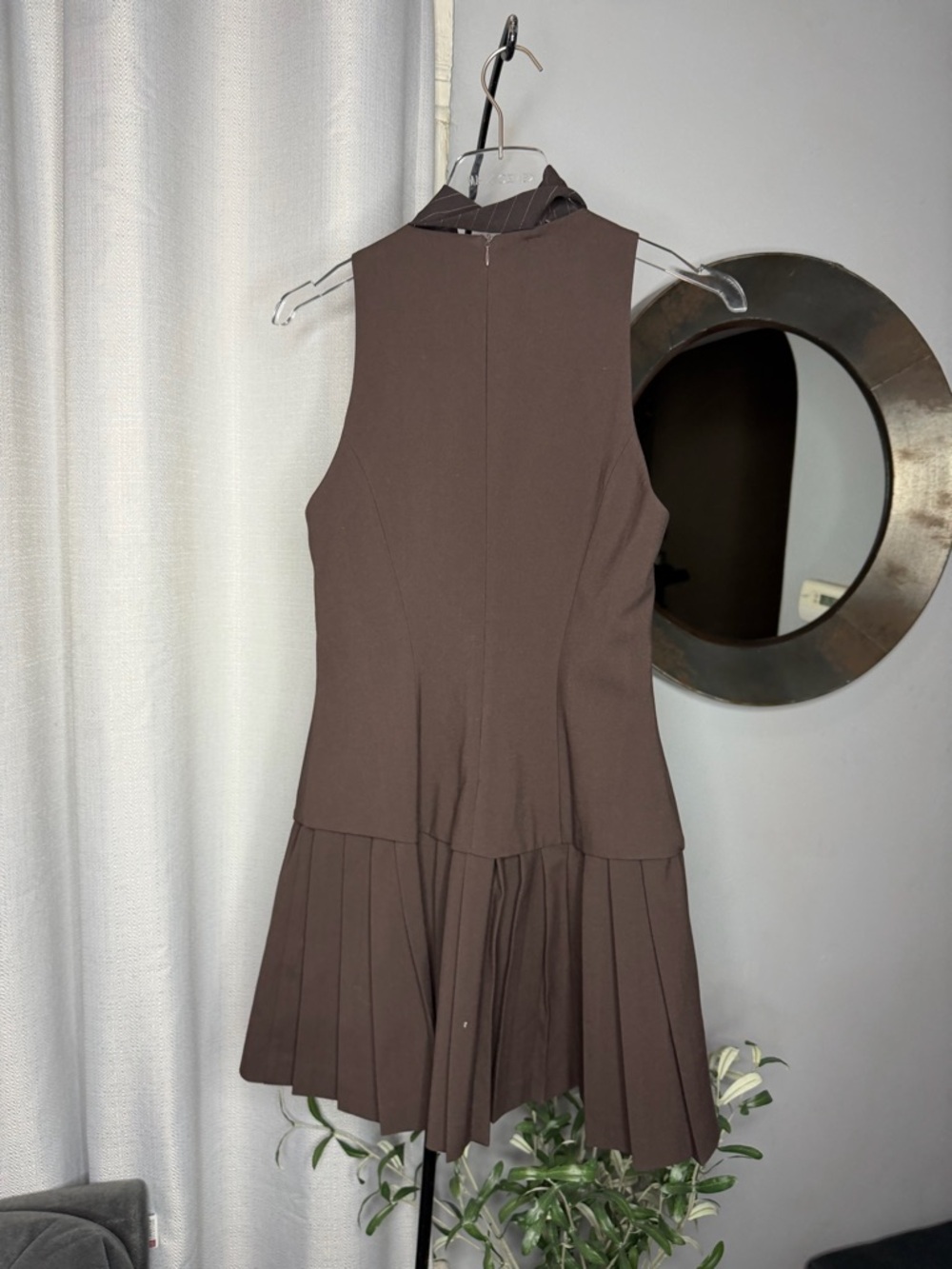 NWT Zara Woman TIE PLEATED SHORT DRESS Brown Size S Small - Picture 12 of 12